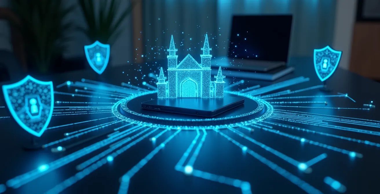Concept visuel symbolique de défense numérique avancée face aux fraudes