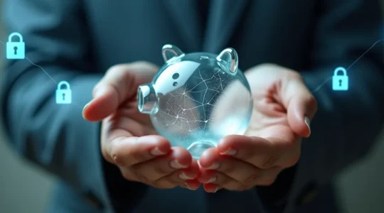 Concept visuel symbolique représentant la protection contre la fraude bancaire pour les personnes en surendettement